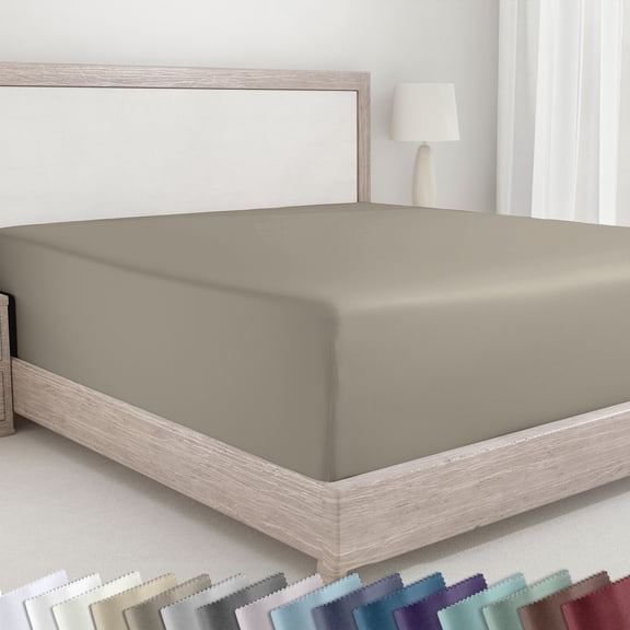 California Design Den Queen Fitted Sheet Only, Soft 400 Thread Count 100% Cotton Sateen, Deep Pocket, All-Around Elastic, Side Indicators - Taupe