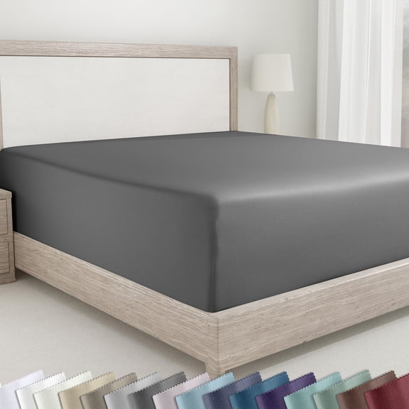 California Design Den Queen Fitted Sheets Only, Soft 400 Thread Count 100% Cotton Sateen, Deep Pocket, All-Around Elastic, Side Indicators - Grey