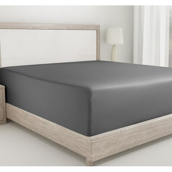 California Design Den Queen Fitted Sheets Only, Soft 400 Thread Count 100% Cotton Sateen, Deep Pocket, All-Around Elastic, Side Indicators - Grey