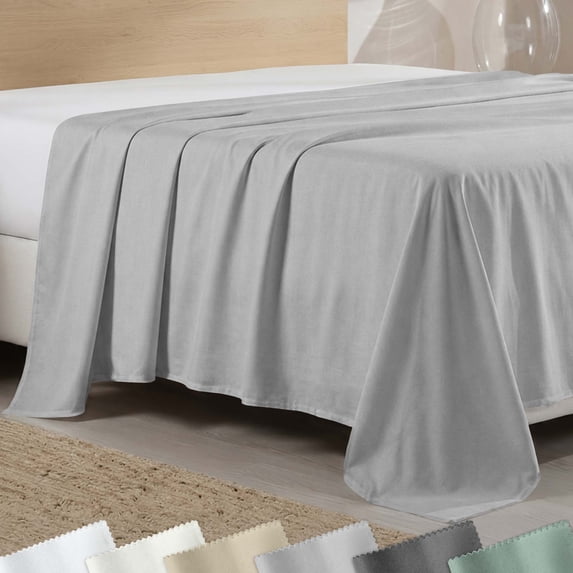 California Design Den Queen Flat Sheet Only - 400 Thread Count 100% Cotton Sateen, Soft and Breathable - Light Grey