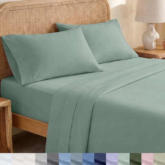 California Design Den Queen Sheet Set - 100% Organic Cotton Sheets, Soft & Crisp Percale, Deep Pocket Sheets, 4 Piece Bedsheets Set - Sage Green