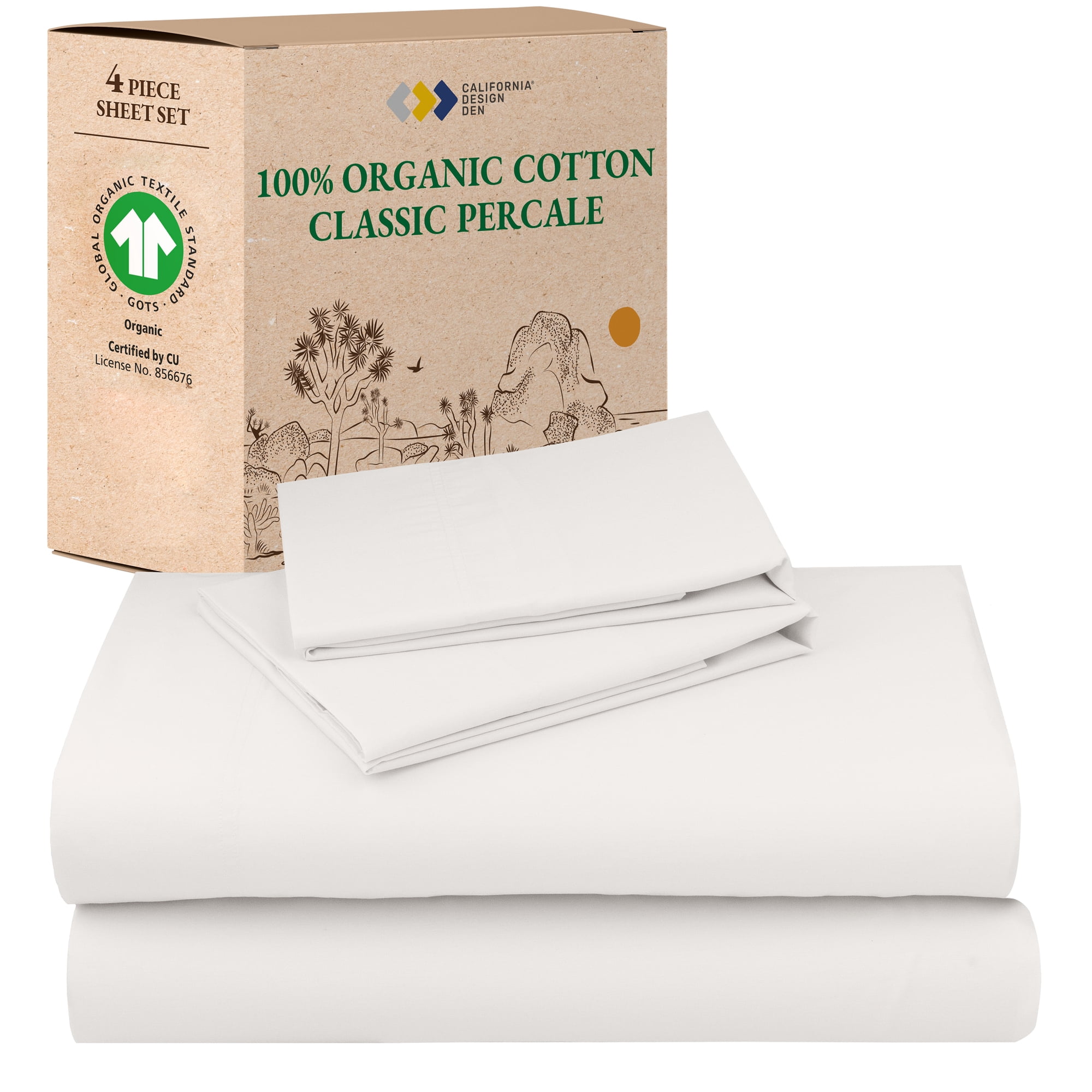California Design Den Queen Sheet Set - 100% Organic Cotton Sheets, Soft and Crisp Percale, Deep Pockets, 3 Piece Bedsheets Set - True Ivory