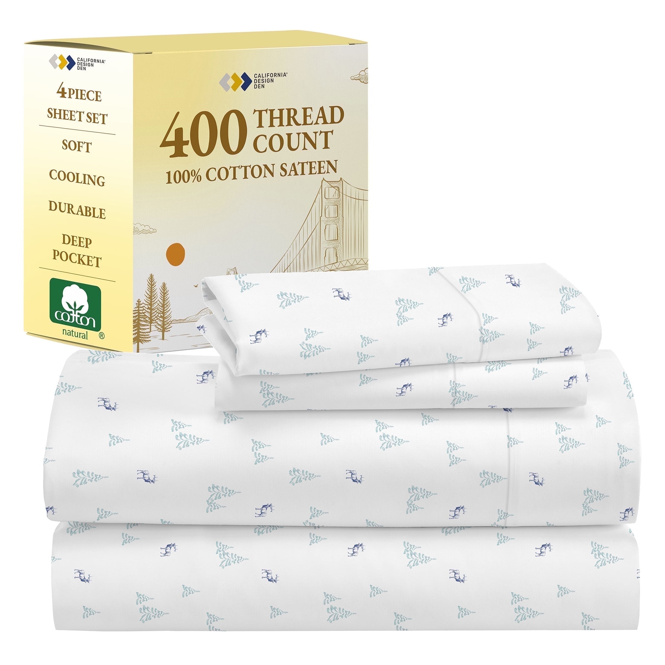Queen Cotton Sateen Deep Pocket Lodge Camp Sheet Set