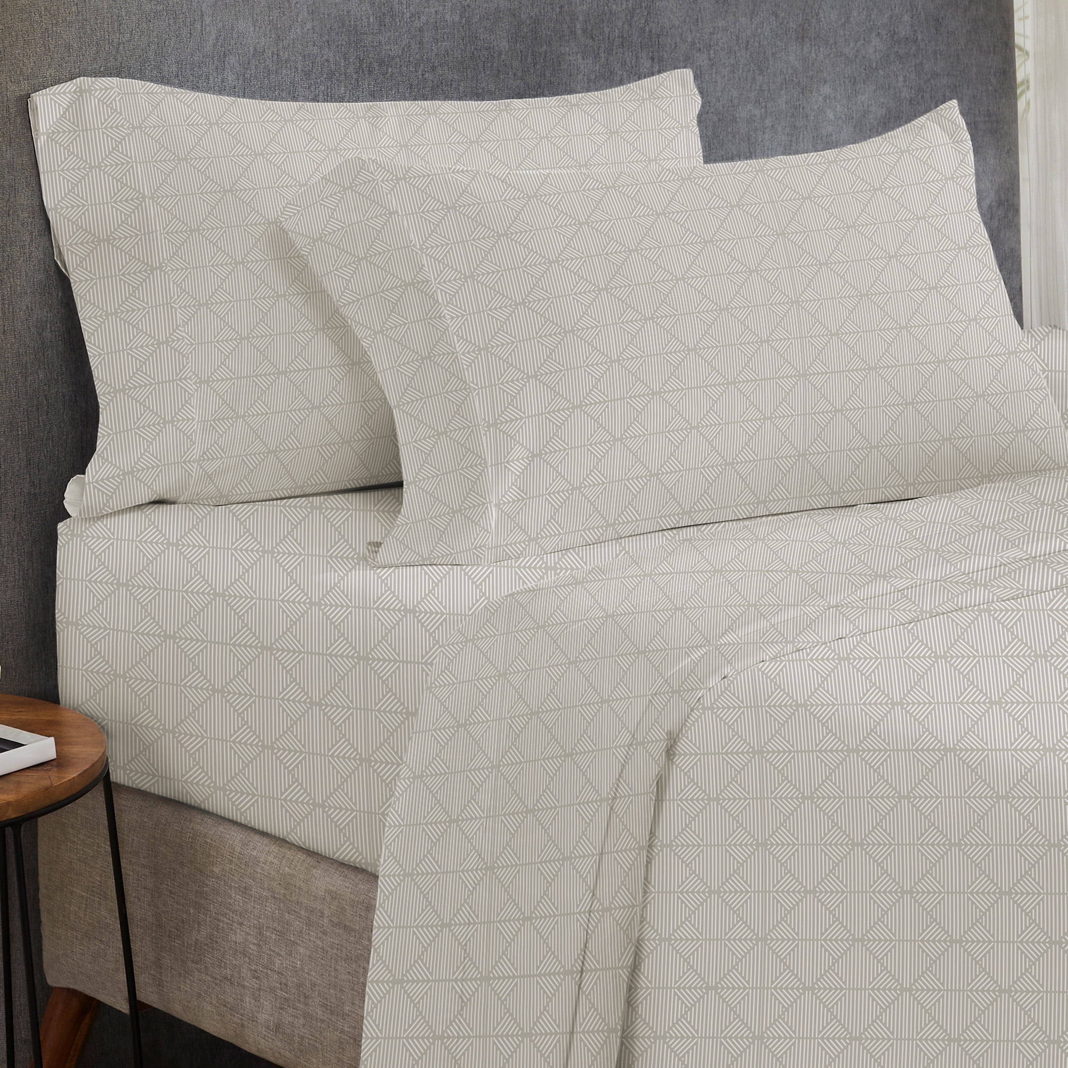 Taupish Sage Crosshatch Cotton Queen Sheet Set with Deep Pockets