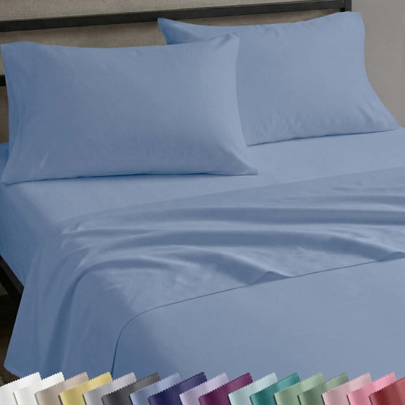 California Design Den 100% Cotton 4-Piece Queen Sheet Set, Blue Hydrangea