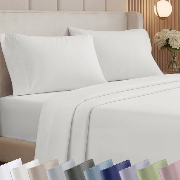 California Design Den Queen Sheet Sets - 1000 Thread Count 100% Cotton Sateen, Soft & Thick, 4 Piece Deep Pocket Bedding Sheet Set - True Ivory