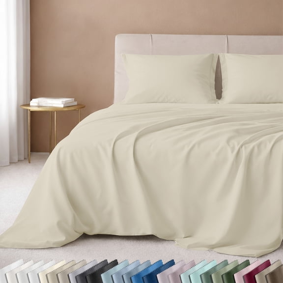 California Design Den Queen Sheet Sets - 600 Thread Count 100% Cotton Sateen, Deep Pocket, Adult 4 Pc Bed Sheet Set - Ivory (Creamy Beige Tone)