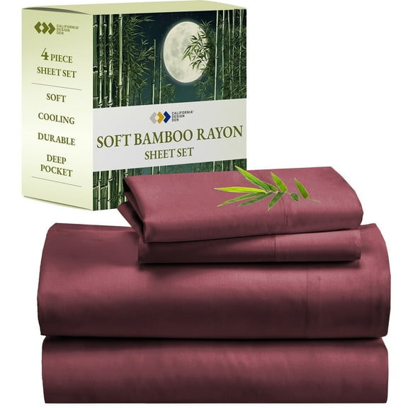 California Design Den Queen Sheet Sets - Soft Rayon from Bamboo Sheets, Silk Sheets 4 Piece Sheet Set, Deep Pockets, Burgundy