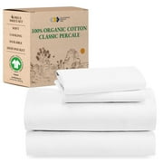 California Design Den Queen Sheets, 100% Organic Cotton Sheets - GOTS Certified, Percale Sheets - Soft, Crisp & Cooling Sheets, Deep Pockets, 4 Piece Bed Sheet Set, Bright White