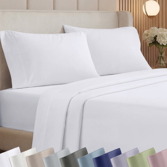 California Design Den Queen Sheets - 1000 Thread Count 100% Cotton Sateen - Soft & Thick with Deep Pockets - 4 Piece Sheet Set, Bright White