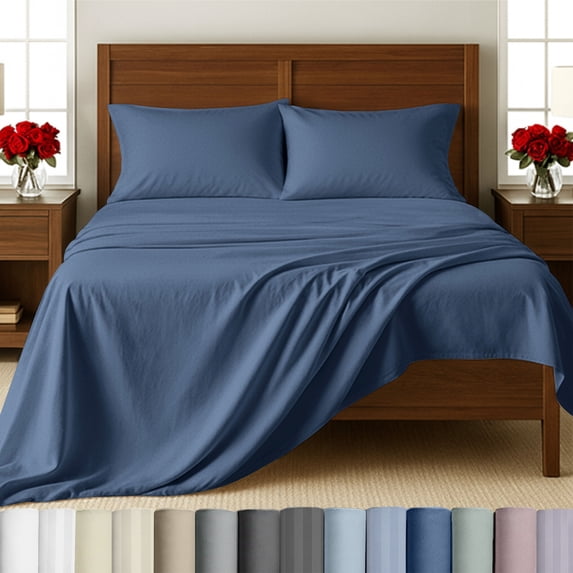 California Design Den Queen Sheets - 500 Thread Count 100% Cotton Sateen, 4 Piece Sheet Set, Bed Sheets with Deep Pocket Fitted Sheet, Navy Blue
