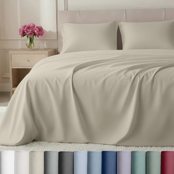 California Design Den Queen Sheets - 800 Thread Count 100% Cotton Sateen - Deep Pocket - 4 Piece Bed Sheet Set, Beige