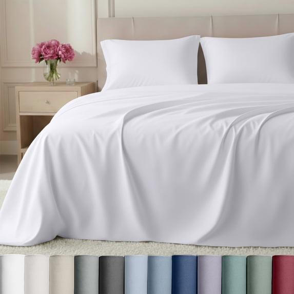 California Design Den Queen Sheets - 800 Thread Count 100% Cotton Sateen - Deep Pocket - 4 Piece Bed Sheet Set, White