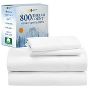 California Design Den Queen Sheets - Luxury 800 Thread Count 100% Cotton Sateen - Deep Pocket - 4 Piece Bed Sheet Set, Bright White