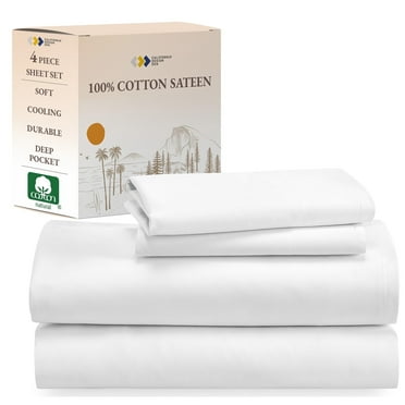 California Design Den Queen Sheets Set - 100% Cotton Bed Sheets Set, Deep Pocket Queen White Sheets, Soft Cooling Sheets, 4 Piece Bedding and Pillowcases Set - White Cotton Sheets