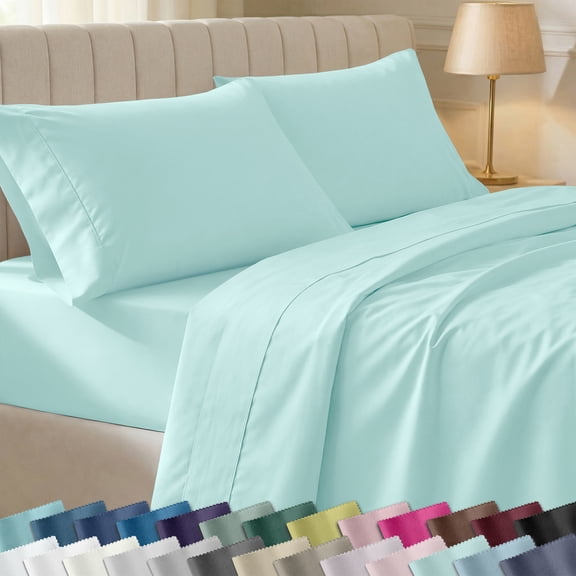 California Design Den Queen Bed Sheet Set - 400 Thread Count 100% Cotton Sheets, Soft Sateen, Durable Bedding with Deep Pockets - Seafoam
