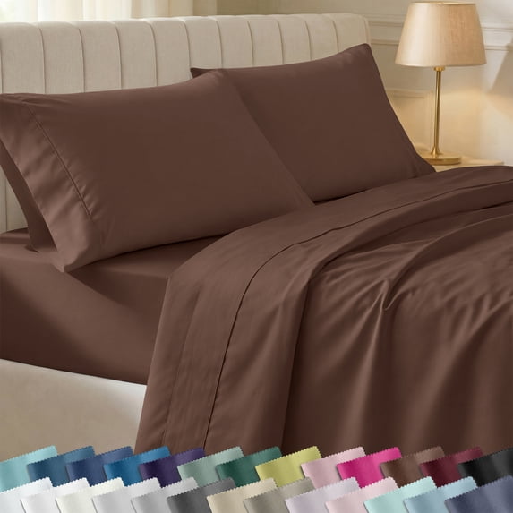 California Design Den Queen Bed Sheet Set - 400 Thread Count 100% Cotton Sheets, Soft Sateen, Durable Bedding Deep Pockets - Espresso Chocolate Brown