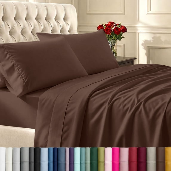 California Design Den 400 Thread Count 100% Cotton Sateen Queen Size Bed Sheet Set - Espresso Chocolate Brown
