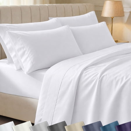 California Design Den Queen Sheets Set - 400 Thread Count 100% Cotton Sateen - Deep Pocket Breathable Bed Sheet Set - White