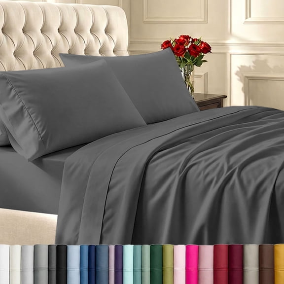 California Design Den Queen Sheets Set - 400 Thread Count 100% Cotton Sateen - Deep Pocket- Breathable 6 Piece Adult/Teen Bed Sheet Set, Grey