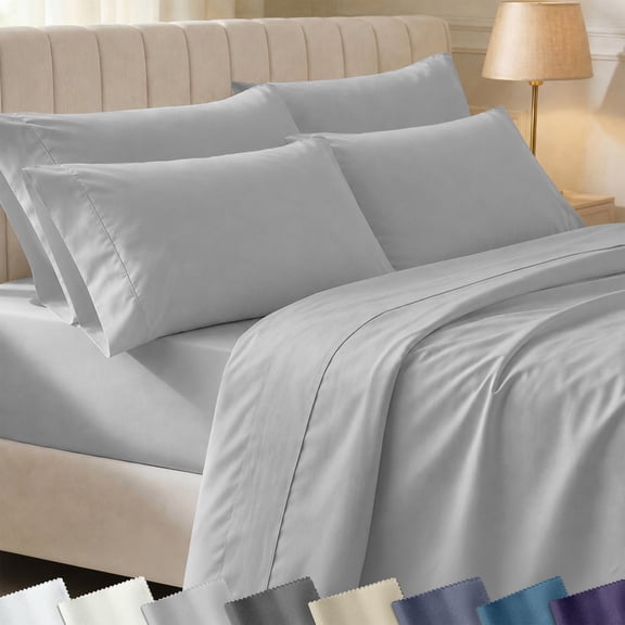 California Design Den Queen Sheets Set - 400 Thread Count 100% Cotton Sateen - Deep Pocket- Breathable 6 Piece Adult/Teen Bed Sheet Set, Light Grey