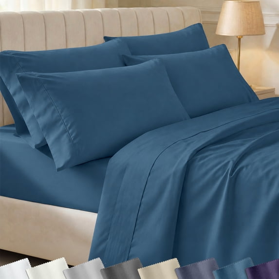 California Design Den Queen Sheets Set - 400 Thread Count 100% Cotton Sateen - Deep Pocket- Breathable 6 Piece Adult/Teen Bed Sheet Set, Peacock Blue