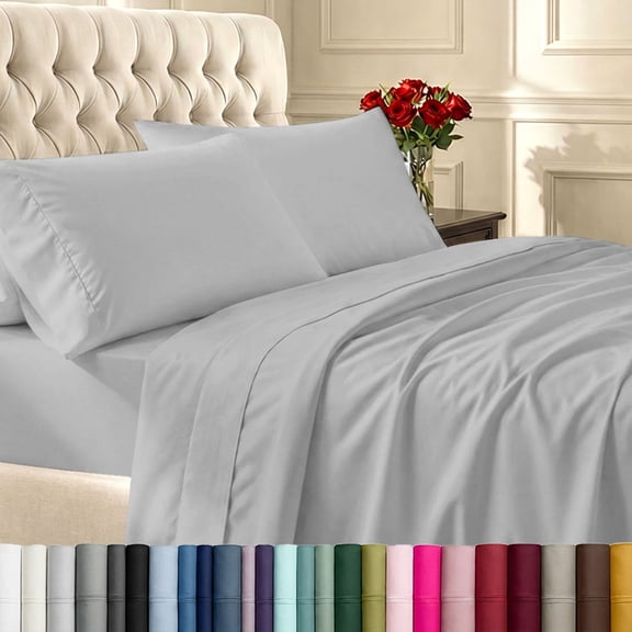 California Design Den 400 Thread Count 100% Cotton Sateen Queen Size Sheet Set - Light Grey