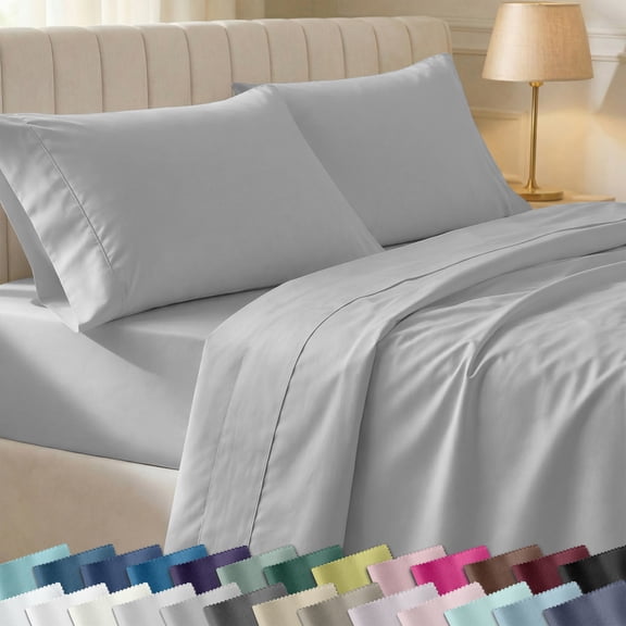 California Design Den 400 Thread Count 100% Cotton Sateen Queen Size Sheet Set - Light Grey