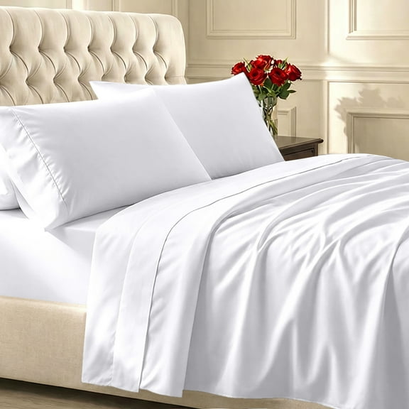 California Design Den Queen Sheets Set - 400 Thread Count Queen Sheets, 100% Cotton Sateen, Deep Pocket Bedding Sheets, Breathable 4 Piece Adult/Teen Bed Sheet Set - White Sheet Set