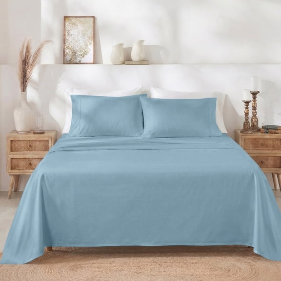 California Design Den 400 Thread Count 100% Cotton Queen Size Bed Sheet Set - Sky Blue