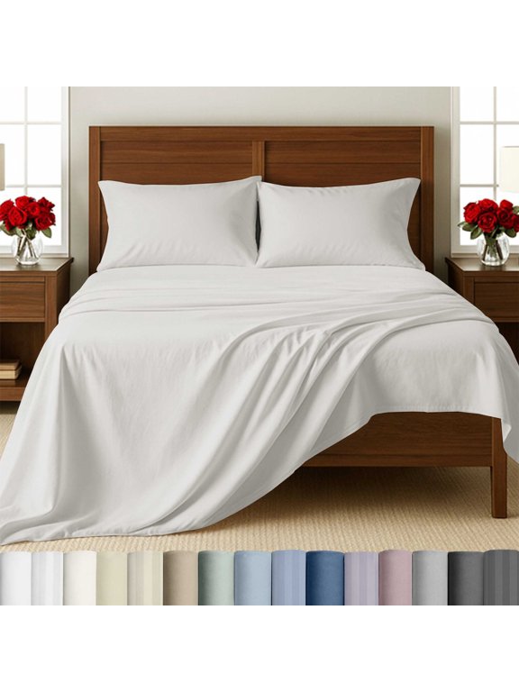Queen Sheets Set - 500 Thread Count 100% Cotton Sateen, 4 Piece Deep Pocket Bed Sheets Set - True Ivory