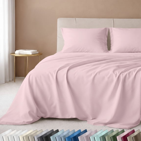 California Design Den Queen Sheets Set - 600 Thread Count, 100% Cotton Sateen, Adult 4 Piece Bed Sheet Set - Blush Pink