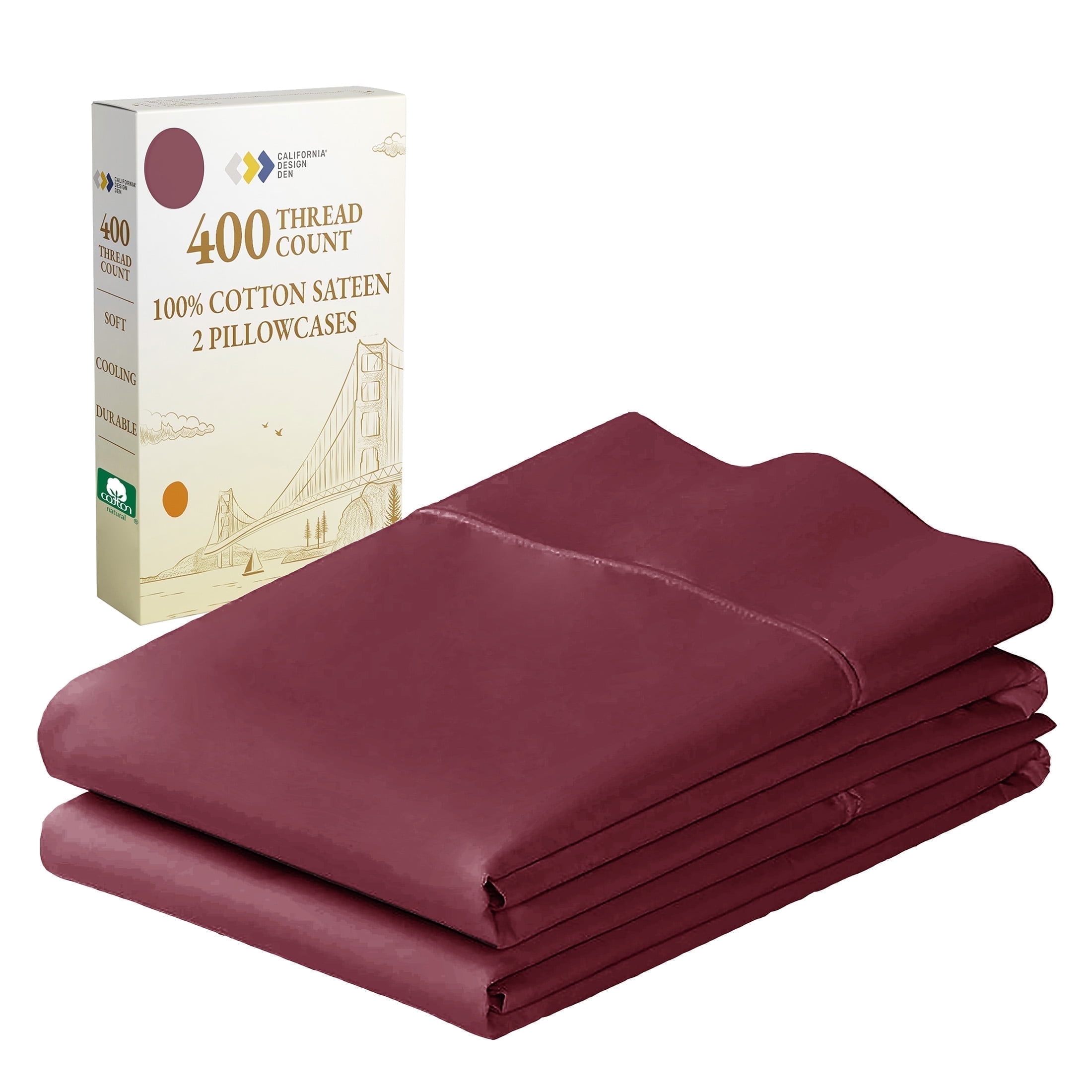 Burgundy Red 400 Thread Count Cotton Sateen Standard/Queen Pillowcase Set