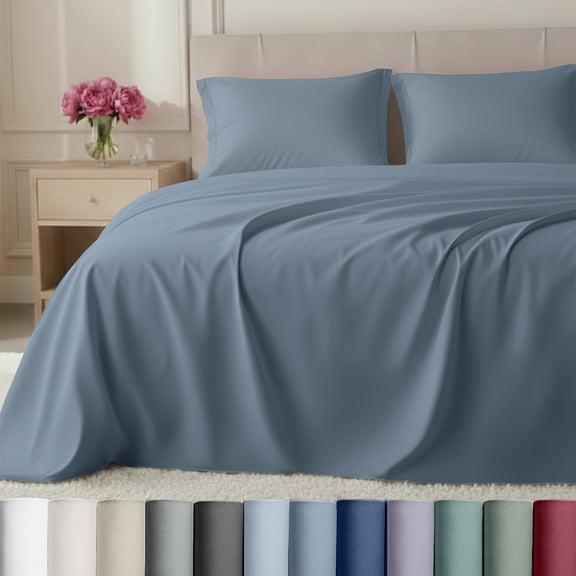 California Design Den Queen Size Sheets - 800 Thread Count 100% Cotton Sateen - Deep Pocket - 4 Piece Bed Sheet Set - Blue