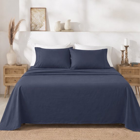 California Design Den 400 Thread Count 100% Cotton Sateen Queen Sheet Set - Indigo Dusty Blue