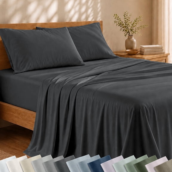 California Design Den Silky Soft Cooling Queen Bed Sheets Set - Luxury 100% Viscose from Bamboo, Extra Deep Pockets, Breathable Sheets - Charcoal Grey