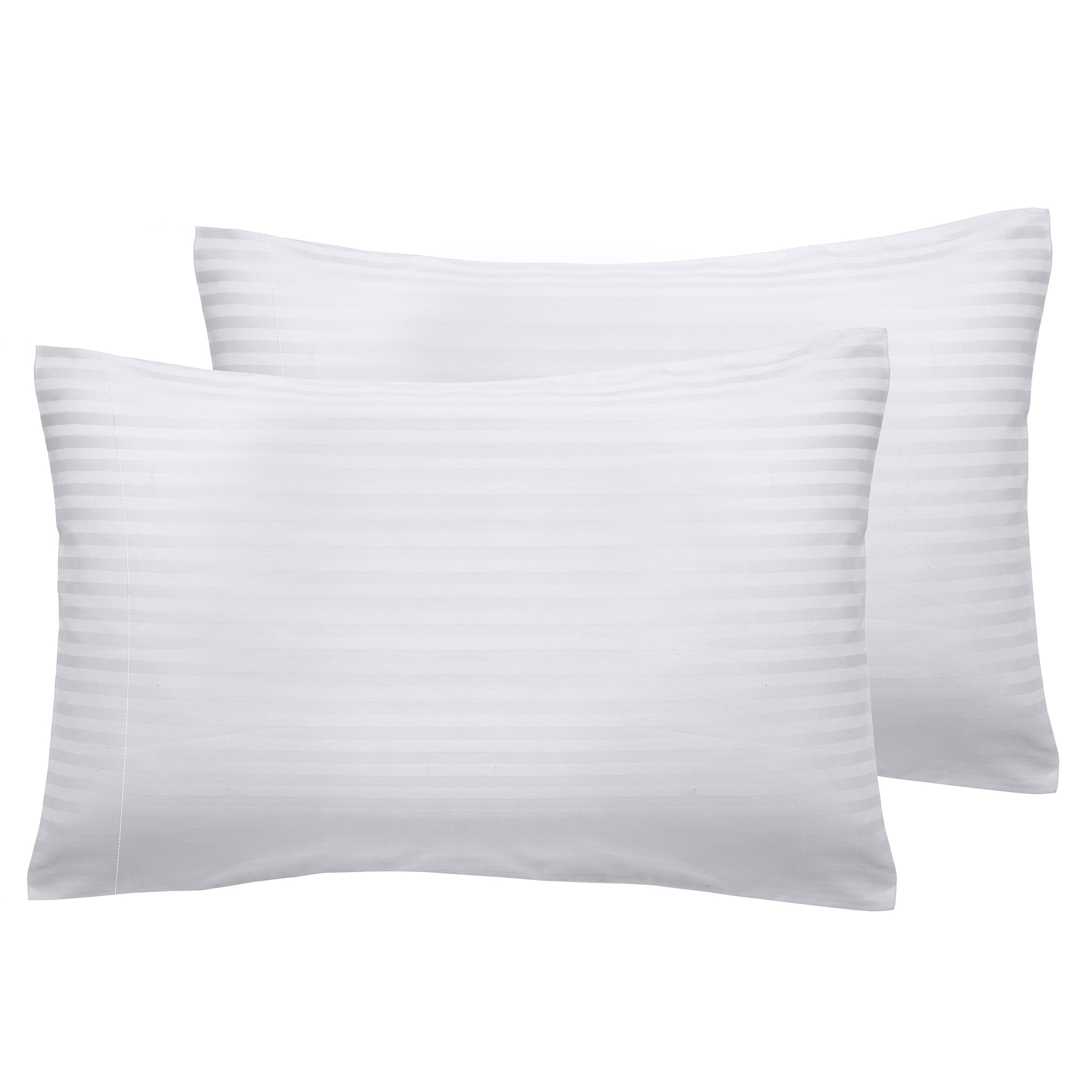 King Size Bright White Striped Cotton Pillowcase Set