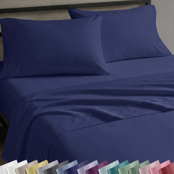 California Design Den 100% Cotton 4-Piece King Sheet Set, Navy Blue