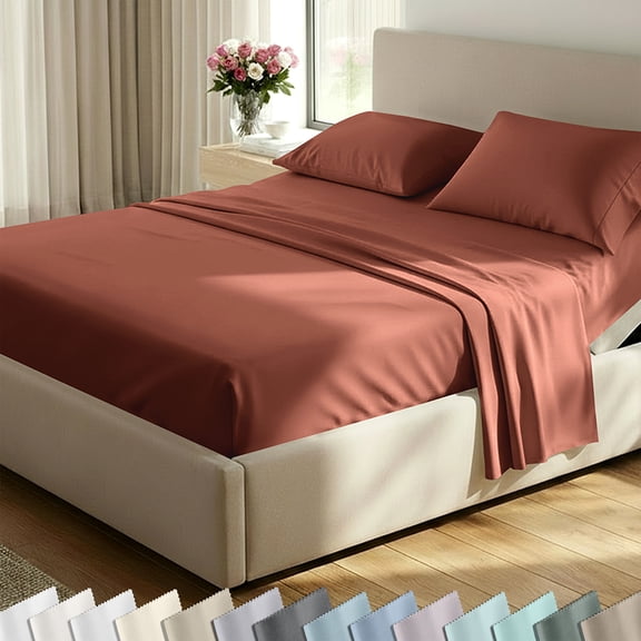 California Design Den Split King Cotton Sheets Set - 600 Thread Count 100% Cotton, Soft Sateen, Deep Pockets - Rust