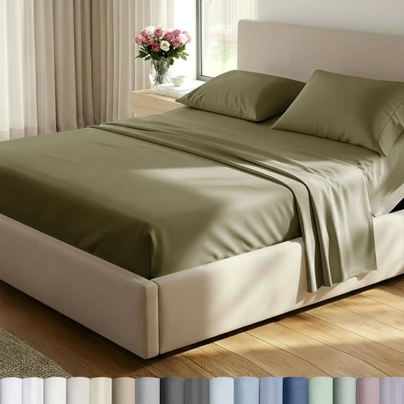 California Design Den Split King Sheet Set - 500 Thread Count 100% Cotton Sheets, Soft Sateen, Deep Pockets - Pamelo Olive