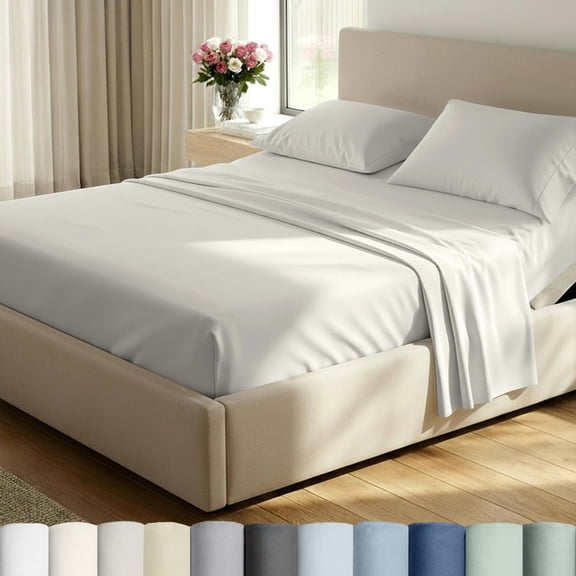 California Design Den Split King Sheet Set - 500 Thread Count 100% Cotton Sateen, Soft Sateen, Deep Pocket - Eggshell Cream