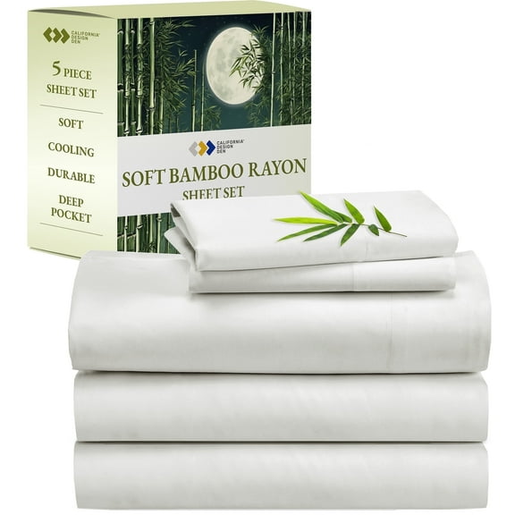 California Design Den Split King Sheet Set - Soft Rayon from Bamboo Sheets, Deep Pockets, 5 Piece Set with 2 Twin-XL Fitted Sheets, Ivory