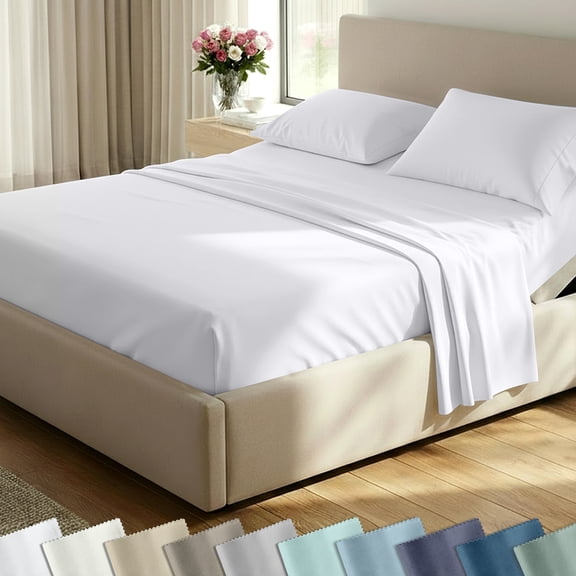 California Design Den Split King Sheets Set - 400 Thread Count 100% Cotton Sateen, Durable Sheets with Deep Pockets - White