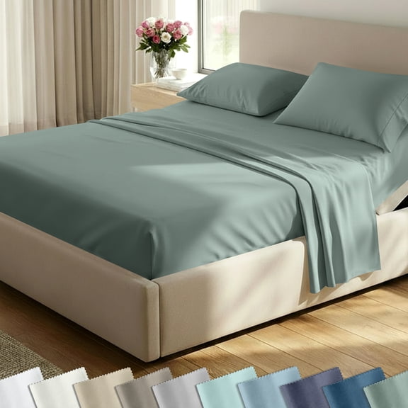 California Design Den Split King Sheets Set - 400 Thread Count 100% Cotton Sateen, Durable Sheets with Deep Pockets - Green Sage