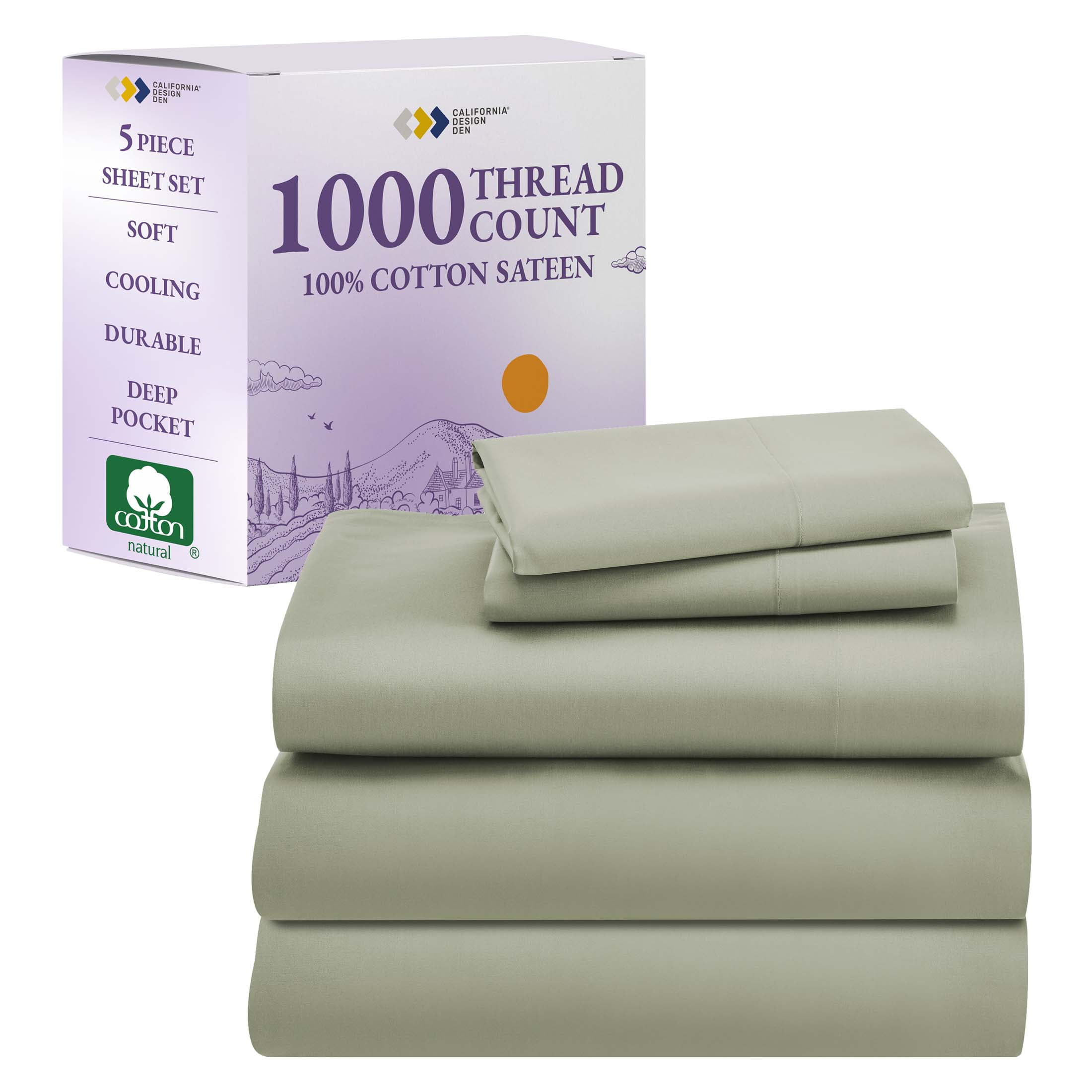 Bright White 1000 Thread Count Cotton Sateen Split King Sheet Set