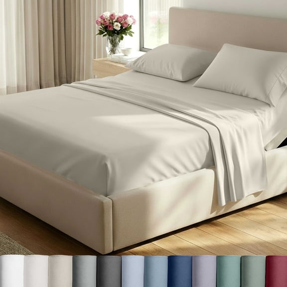 California Design Den Split King Sheets For Adjustable Bed Set - 800 Thread Count 100% Cotton Sateen, Durable Sheets with Deep Pockets - Beige