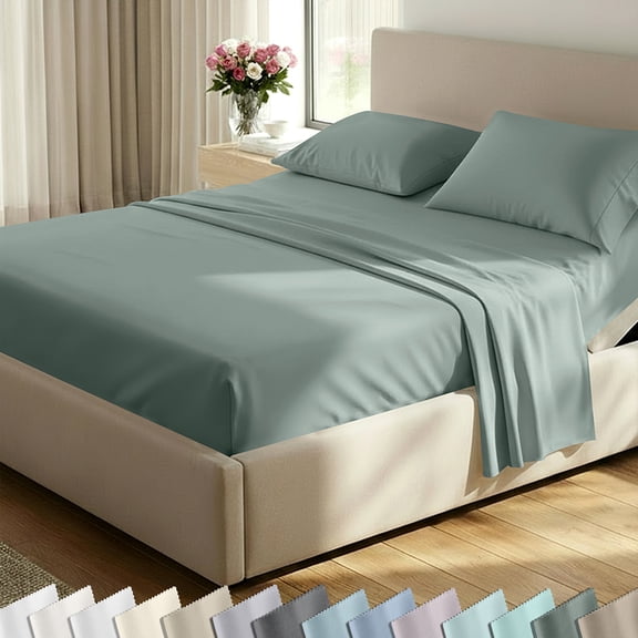 California Design Den Split King Sheets for Adjustable Bed - 600 Thread Count 100% Cotton Sateen, 5 Pc Bed Set - Sage Green- Cool Tone