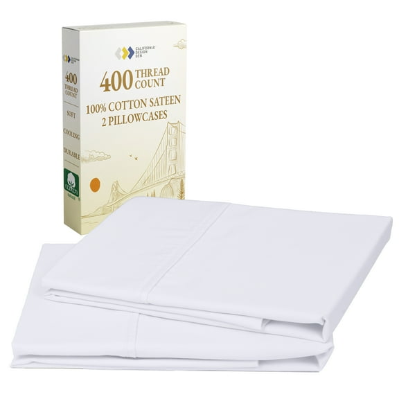 California Design Den Standard Pillow Cases - 400 Thread Count, 100% Cotton Sateen, Set of 2 Pillow Covers, Breathable, Soft, Designed for for Queen and Standard Pillows - Bright White