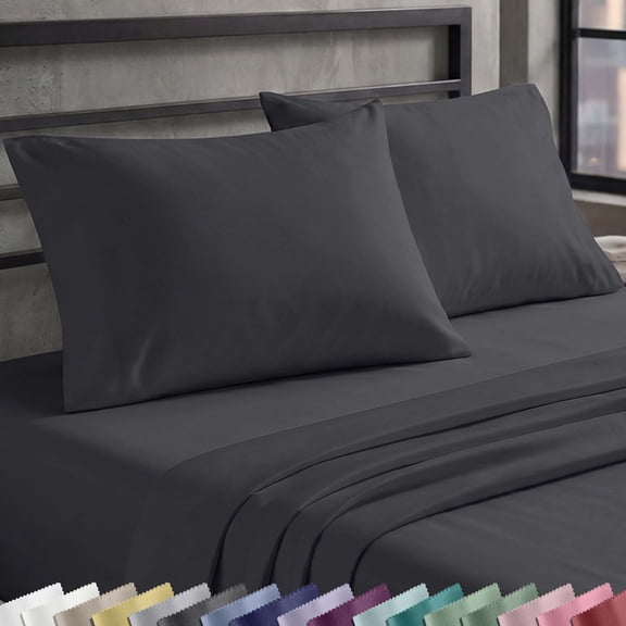 California Design Den Standard Pillows Set of 2, 100% Cotton Pillow Cases, Set of 2 Soft Sateen Weave Pillowcase Set, Designed for Standard/Queen Pillows - Dark Grey (Black Tone)