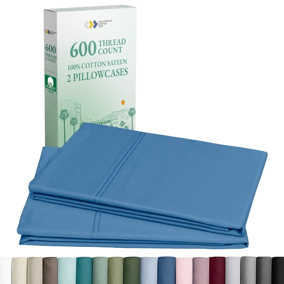 California Design Den Standard/Queen Size Pillow Cases Set of 2 - 600 Thread Count Sateen, 100% Cotton, Fits Standard & Queen Pillows - Parisian Blue